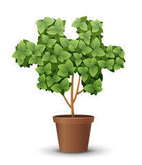 vector large green tree grows from a flowerpot. concept of spring and summer, harvest and ascen
