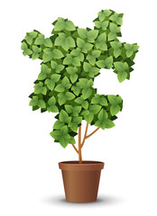 vector large green tree grows from a flowerpot. concept of spring and summer, harvest and ascen