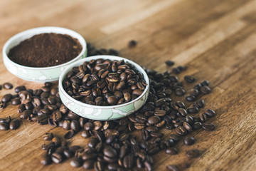 coffee grounds and beans