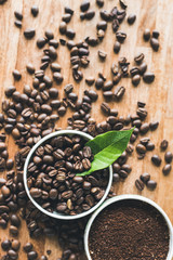 coffee grounds and beans