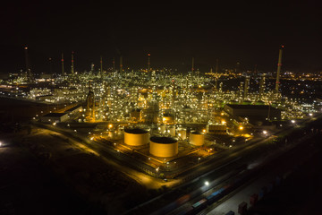 Aerial view thailand oil refinery production at industrial estate Thailand. Crude Oil Production /...