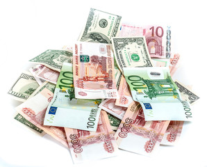 Money, banknotes rubles and euros