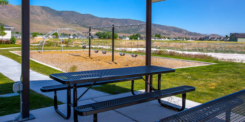 Picninc area and playground in sunny Utah Valley