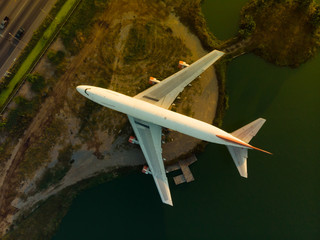 Aerial view of old plane abandoned as monument and learning from amphoe don tum thailand