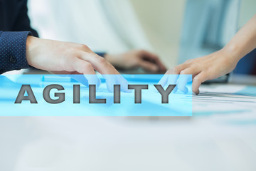 Agility text on virtual screen. Business technology and internet concept.
