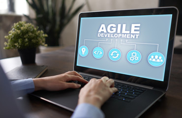 Agile development, Software and application programming concept on virtual screen.
