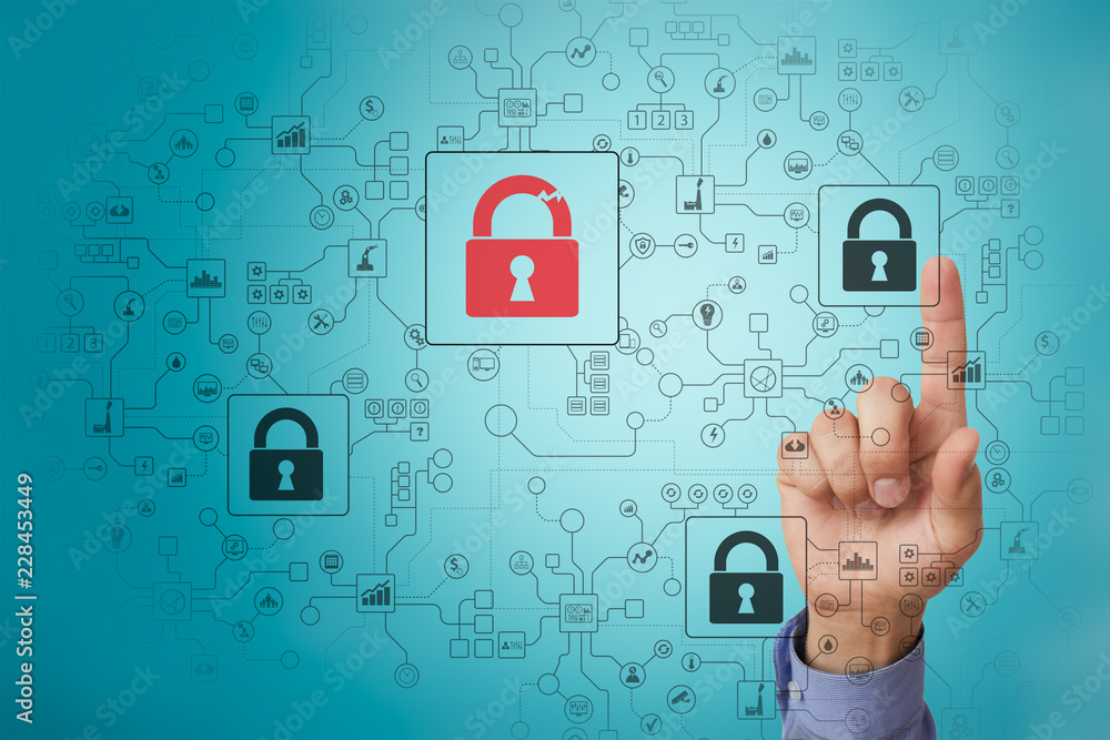 Aufkleber cyber attack detection. internet security, information and data safety concept. gdpr. privacy.