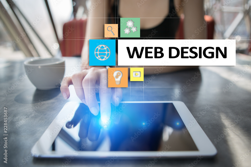 Wall mural web design and development concept on the virtual screen.