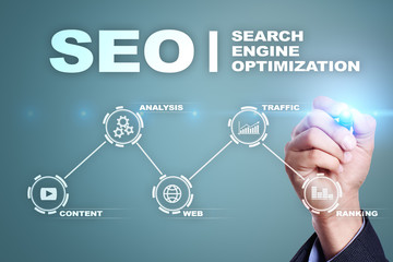 Obraz premium SEO Search engine optimization, Digital marketing, Business internet technology concept.