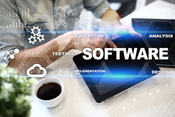 Software development. Data Digital Programs System Technology Concept.