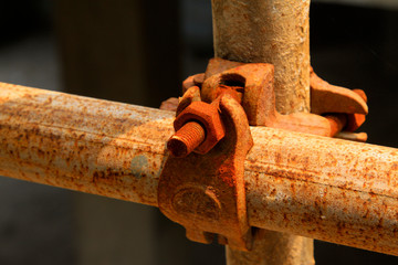 rusty metal scaffolding elements