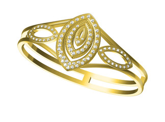 Bracelet jewelry diamonds gem gold platinum white gold isolated on white , 3D illustration.