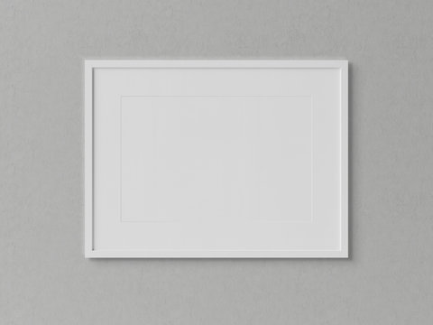 White Rectangular Horizontal Frame Hanging On A White Wall Mockup 3D Rendering