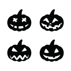 Set black pumpkins for Halloween isolated on white background. Pumpkin face, halloween party concept.