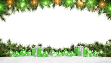 Green christmas gifts and baubles isolated 3D rendering