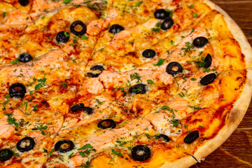 Pizza with salmon