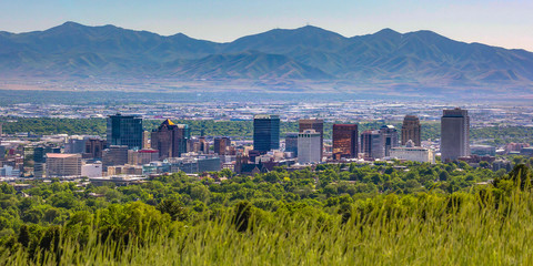 Salt Lake City with buildings and mountain view