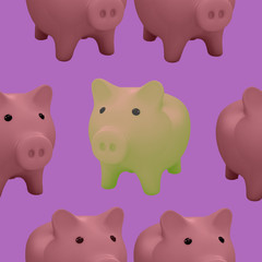 colorfull pigs on the fashionable background. 3d.