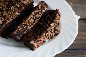 Chocolate pound cake with chocolate icing and chocolate chips