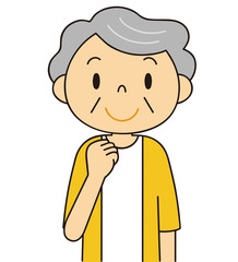 シニア　女性　ガッツポーズをするおばあちゃん　二頭身