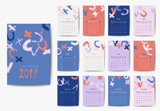 The 2019 calendar vector template in bright colors