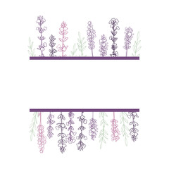Vector frame with hand drawn  lavender.Sketch  illustration.