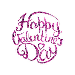 Happy Valentines Day. Calligraphic inscription in pink sequins. Greeting card vector illustration.