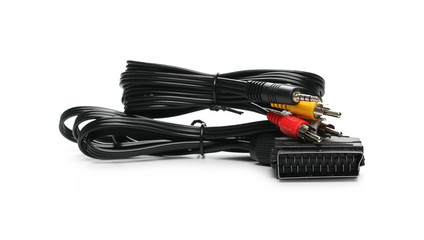 Telecommunication cables, isolated on white background