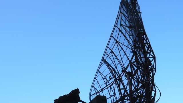 Rotating radar antenna air defense. Military mobile antiaircraft systems.