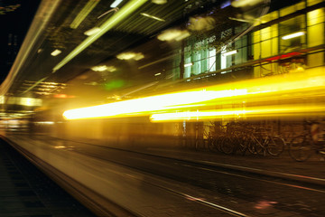 Fototapeta na wymiar Cycle Night light abstract background Mannheim city public transport