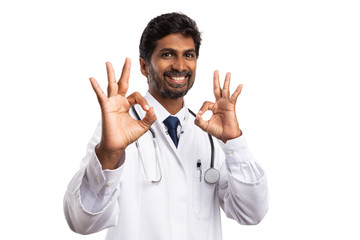 Fototapeta na wymiar Doctor making all right gesture with both hands.