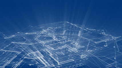 Architecture design: blueprint plan - illustration of a plan modern residential building / technology, industry, business concept illustration: real estate, building, construction, architecture