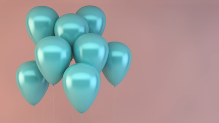 blue balloons collection on pink background