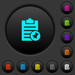 Note pin dark push buttons with color icons