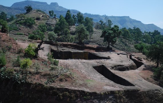 Rock hewn church of Bet Giyorgis, Saint George, patron Saint of Ethiopia, Lalibela, Wollo, Ethiopia.