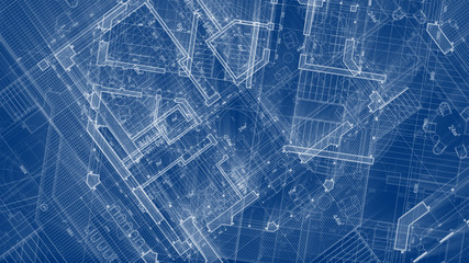 Architecture design: blueprint plan - illustration of a plan modern residential building / technology, industry, business concept illustration: real estate, building, construction, architecture
