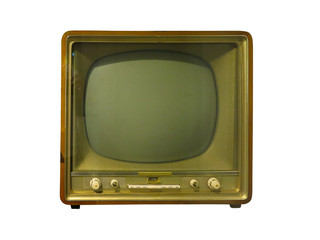 Vintage classic retro old TV receiver isolated over white