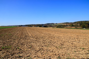 Fototapeta na wymiar Blick über Wiesen und Felder im Heckengäu bei Weissach