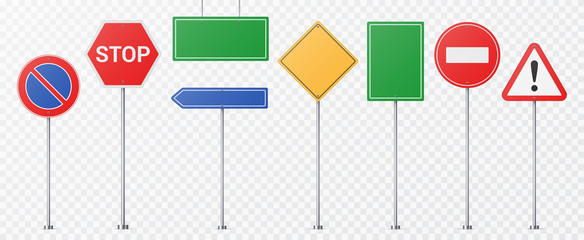 Realistic detailed road sings set isolated on transperant alpha background.