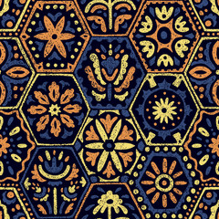 Seamless vintage pattern in patchwork style. Ethnic and tribal motifs. Handwork.