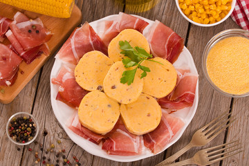 Speck ham and polenta. 