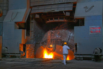 steel mills converter workers tense work