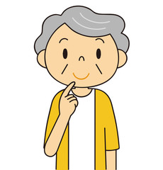 シニア　女性　考えるおばあちゃん　二頭身