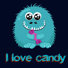 Vector t-shirt print design. Illustration with inscription and monster. Print t-shirts, background for children, stylish clothes, vintage print. Monster artwork. Hand Drawn vector illustration.