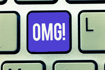 Text sign showing Omg. Conceptual photo Used to express shock Excitement Disbelief SMS shortcut Expression.