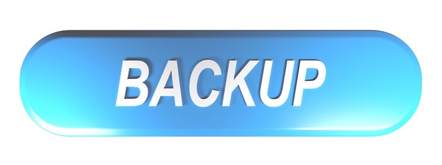 Blue rounded rectangle push button BACKUP - 3D rendering