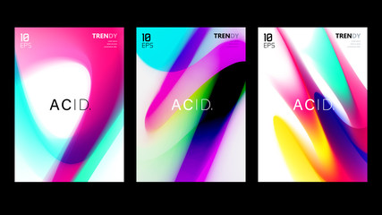 Abstract Vivid Colorful A4 Posters Set. Trendy Fluid Gradient