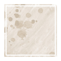 Brown hand drawn watercolor rectangular frame background texture with stains