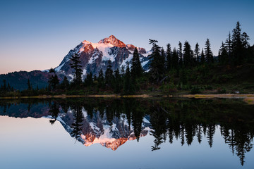 gorgeous reflection mountain with snow and clean sky