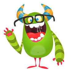 Fototapeta premium Funny cartoon monster wearing eyeglasses. Vector illustration
